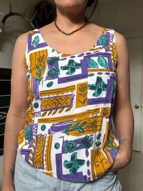 Urban Renewal Mustard, Purple & Teal Printed Cotton Camisole